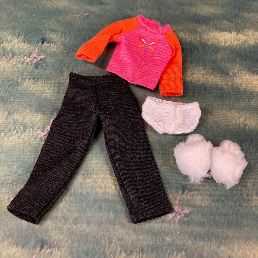 Y2K Mattel 12" Barbie Sleepwear Lot (Pants, Dragonfly Top, Undies, Slippers) EUC